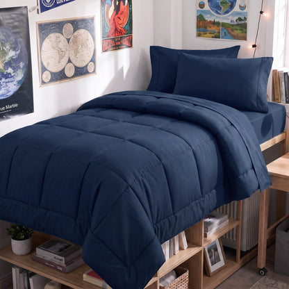 CozyLux Queen Comforter Set Black - 7 Pieces Bed in a Bag