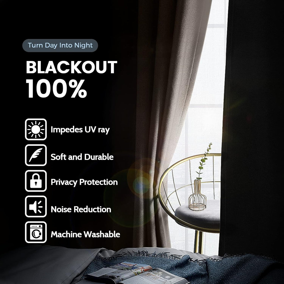 SimpleHome Cream 100% Blackout Curtains Room Darkening Living Room 84 Inch