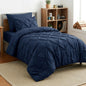 HIMEET Queen Comforter Set Black - 7 Pieces Pintuck Bed in a Bag