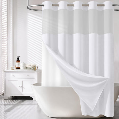 BTTN Cream Ringless Linen Textured Shower Curtain with Snap in Liner, 72x75
