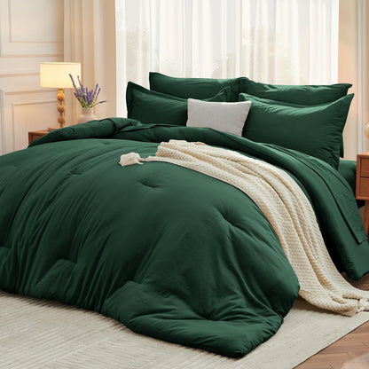 MUXHOMO Full Comforter Set 7 Pieces, Soft Bed in a Bag, Beige