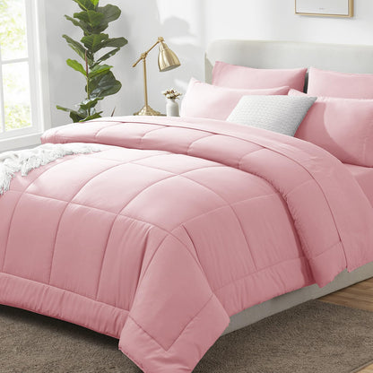 CozyLux Queen Comforter Set Black - 7 Pieces Bed in a Bag