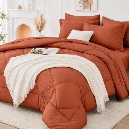 FUANNA Full Size Comforter Sets 7 PCS, Navy Blue Bed Set, Soft Bed in a Bag