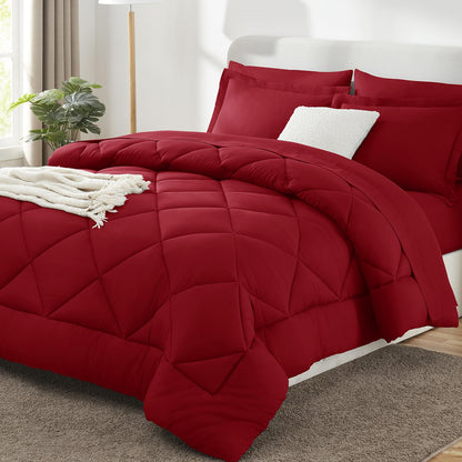 CozyLux Full Comforter Set 82"x86" Burgundy - 7 Piece Bed in a Bag