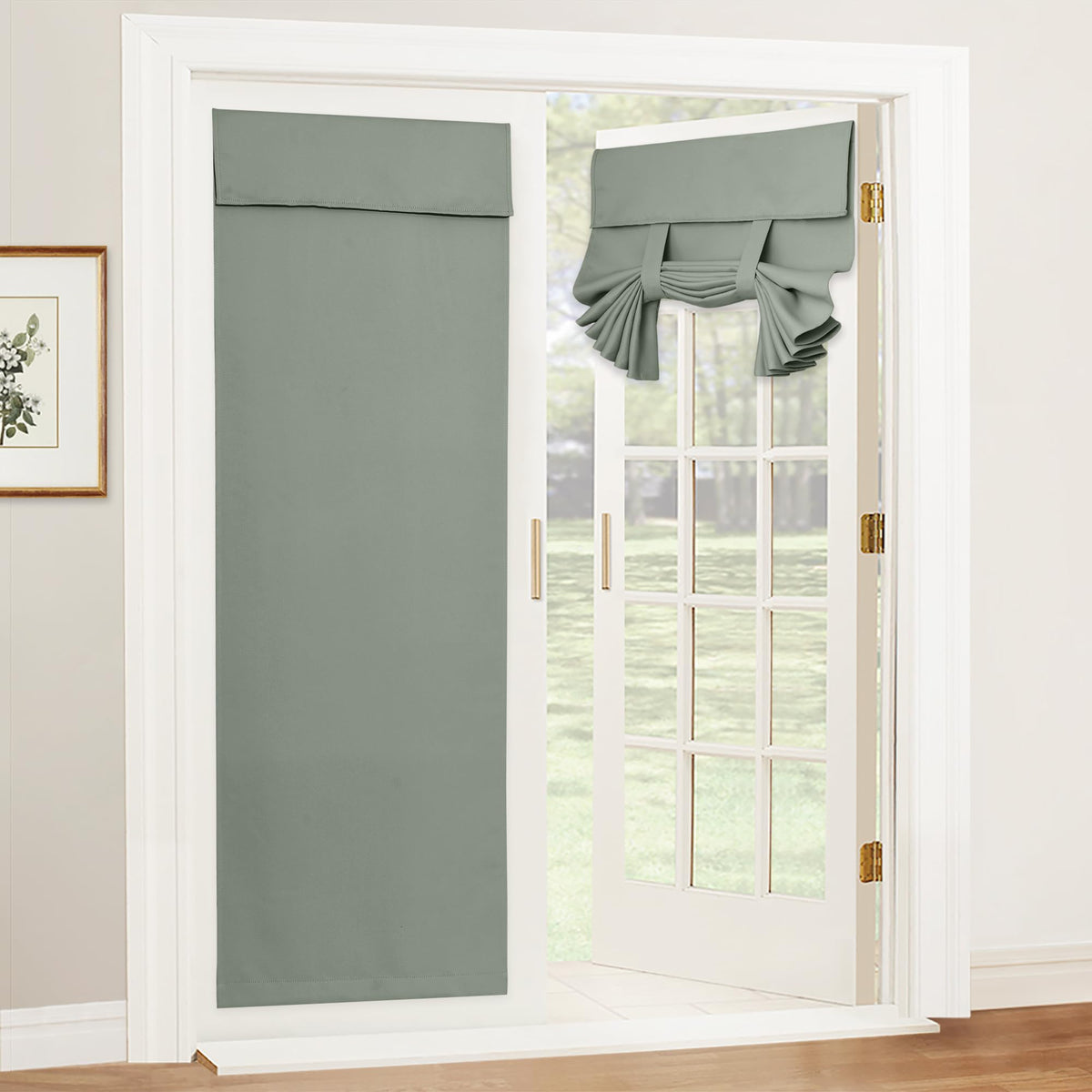 RYB HOME Blackout French Door Curtain, No Drill, W26 x L69, Black, 1 Panel