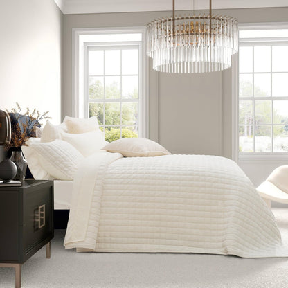 RECYCO Channel Box Stitch Velvet Quilt Set, King Size, Beige