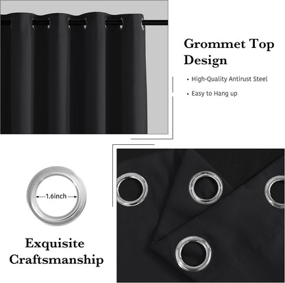RYB HOME 100% Blackout Black Curtains for Bedroom Living Room 84 inch Long