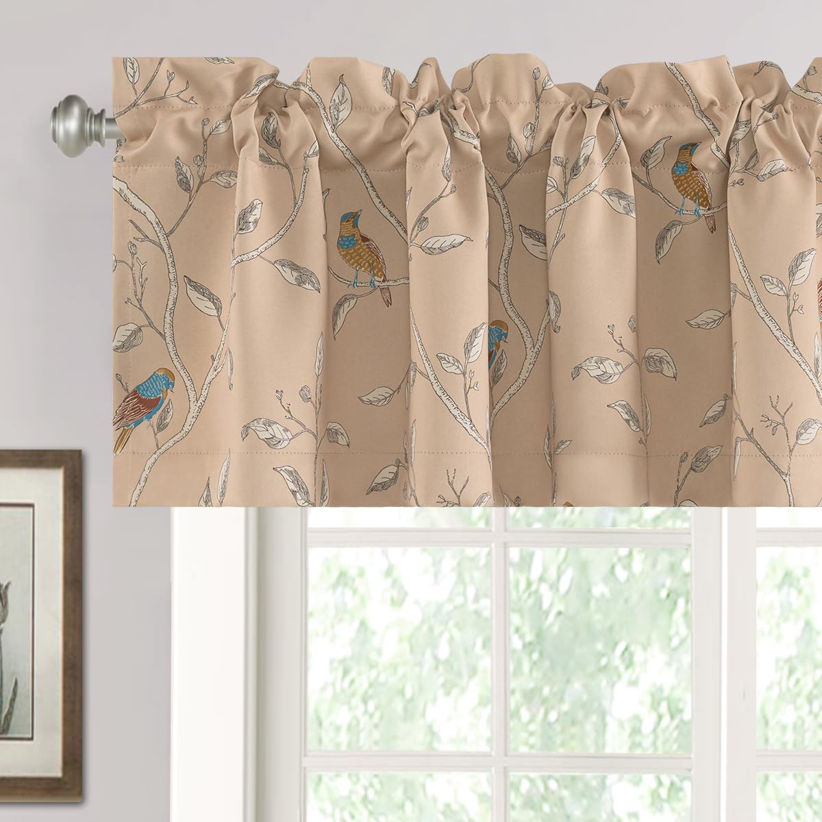 H.VERSAILTEX Blackout Curtain Valances for Kitchen Window/Living Room/Bathroom Privacy Added Rod Pocket Home Decoration Winow Valance, 52" W x 18" L, Floral in Sage and Brown