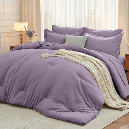 MUXHOMO Queen Comforter Set 7 Pieces, Soft Bed in a Bag, Olive Green