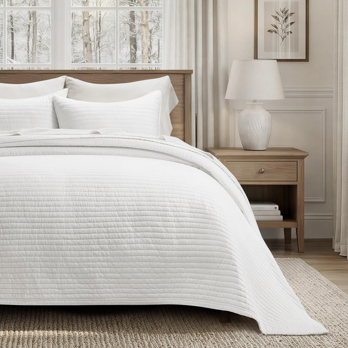 EVERGRACEHOME Cotton Sateen Quilt Set, Queen Size, Olive Green