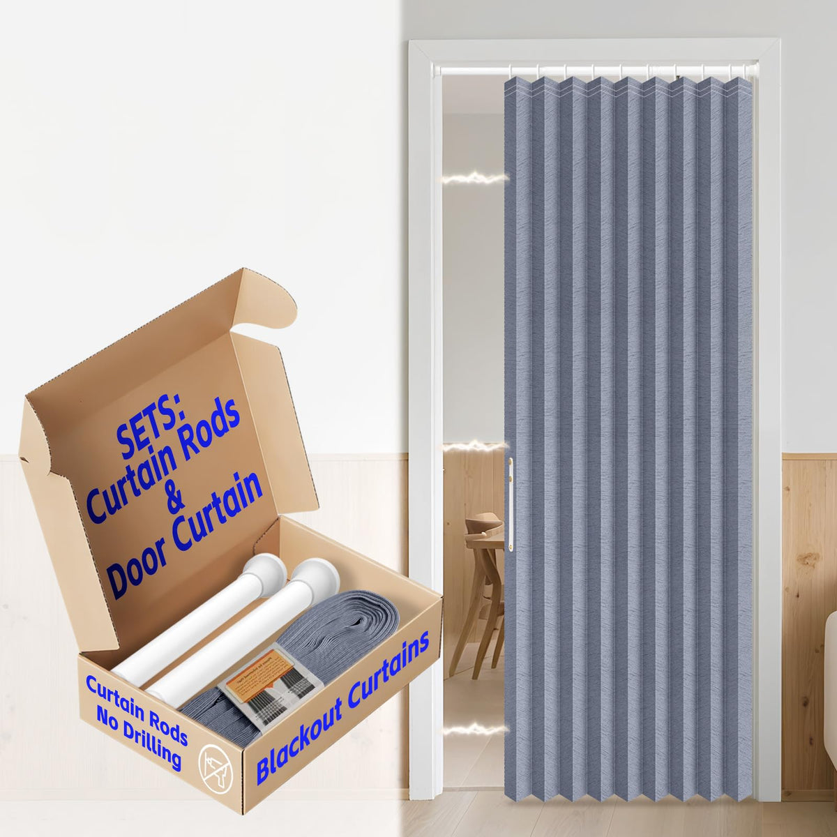 AJAZZ Blackout Accordion Door Magnetic Door Curtain Folding Closet Doors Curtain Invisible for Bedroom Room Living Room Doorway, Grey 42" W x 78" L, 1 Panel
