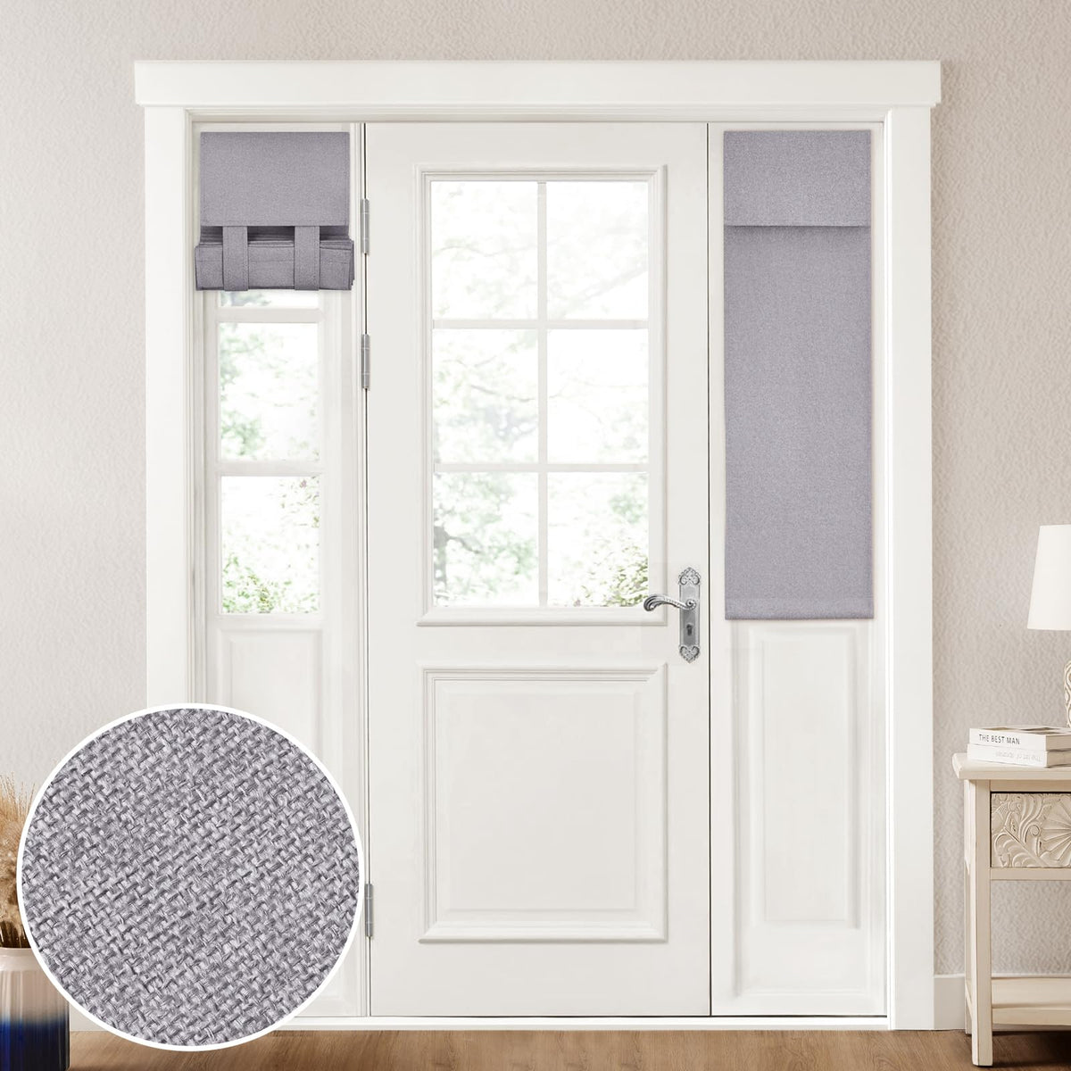 HOMEIDEAS 100% Blackout Linen Door Curtains for French Door 26x68 Inch