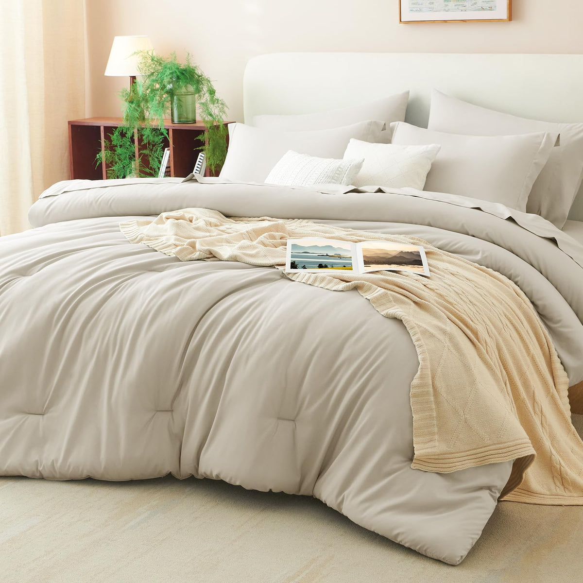 CozyLux Queen Comforter Set Black, 7 Pieces Bed in a Bag