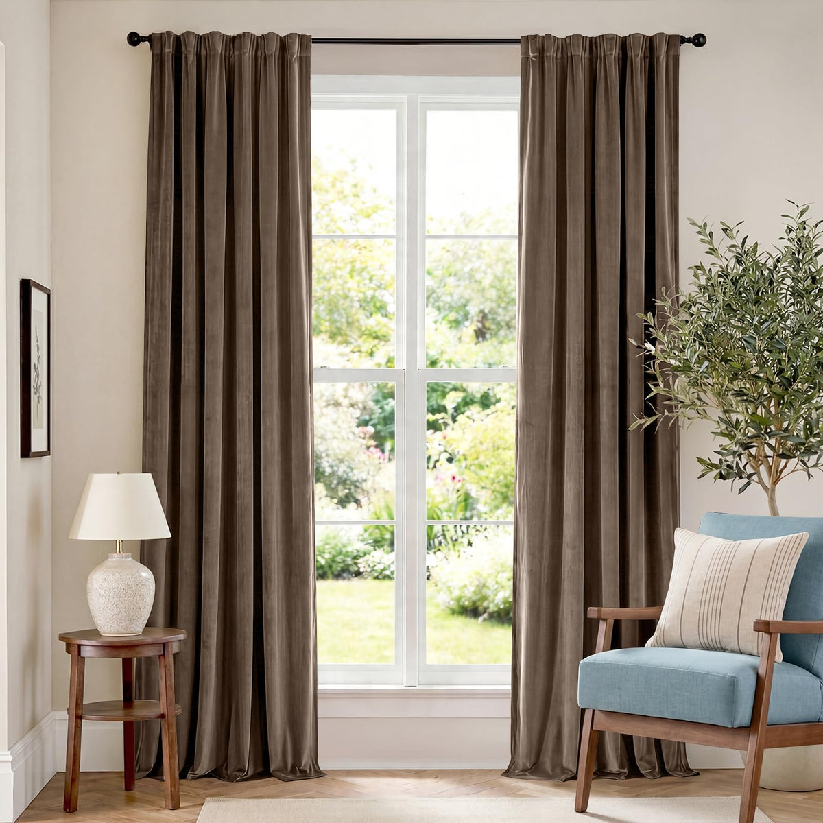 Lazzzy Blackout Curtains Thermal Insulated Curtains Room Window Drapes Super Soft Luxury Curtains for Living Room Bedroom Rod Pocket 2 Panels, 96 Inch Lined | Beige