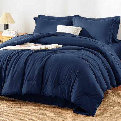 HIMEET Queen Comforter Set, 7-Piece Point-Quilted Bed in a Bag Dark Grey