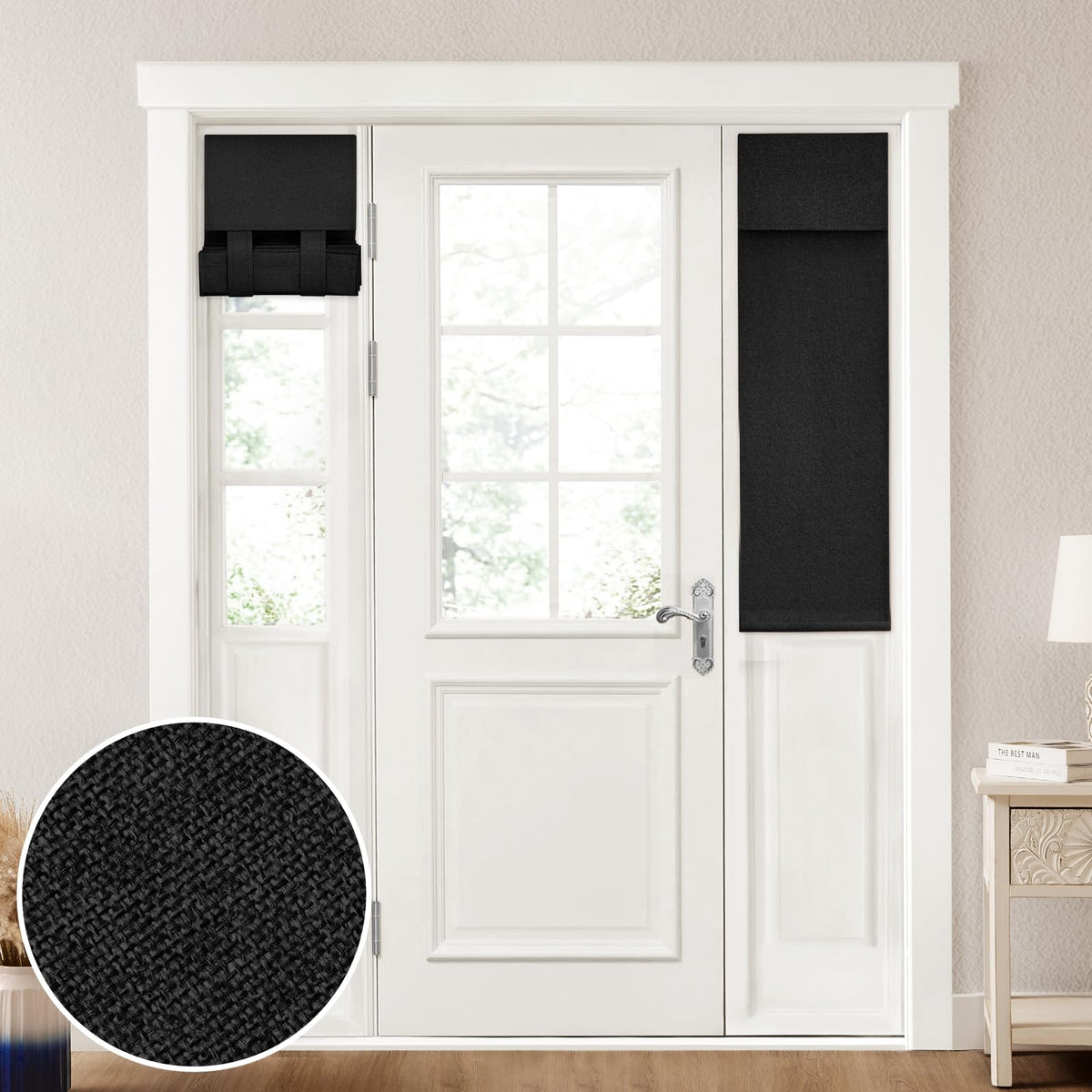 HOMEIDEAS 100% Blackout Linen Door Curtains for French Door 26x68 Inch