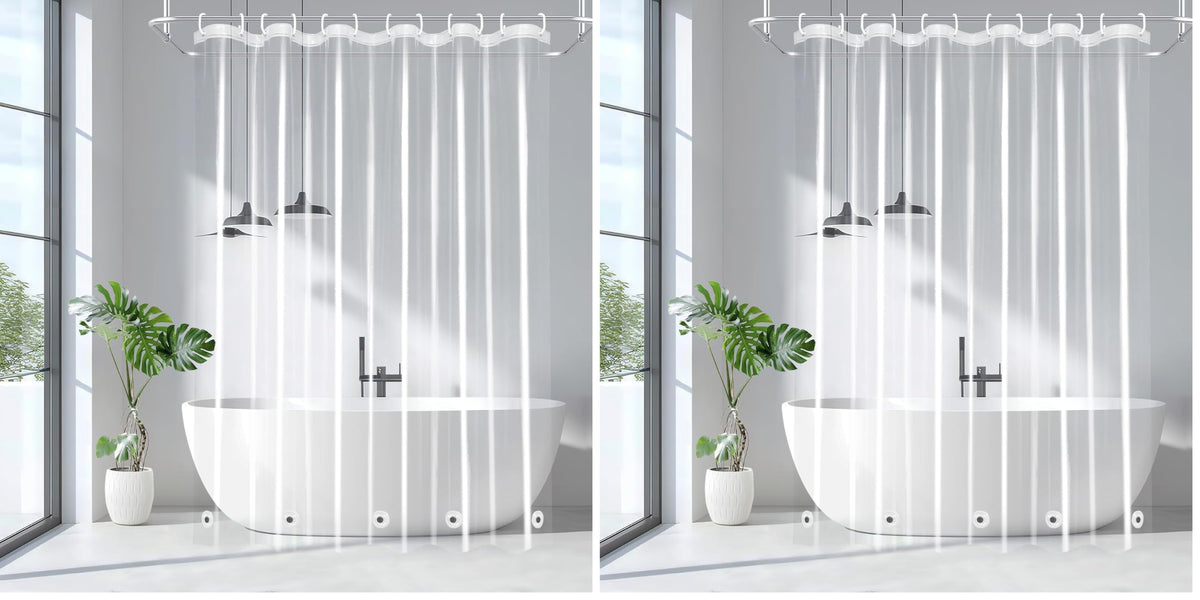 EurCross 9G Clear Shower Curtain Liner 72 x 78 inches Long with 5 Magnet Weights, Heavy Duty Weighted Premium PEVA Plastic Shower Curtain Liner for Bathroom, Without Hooks