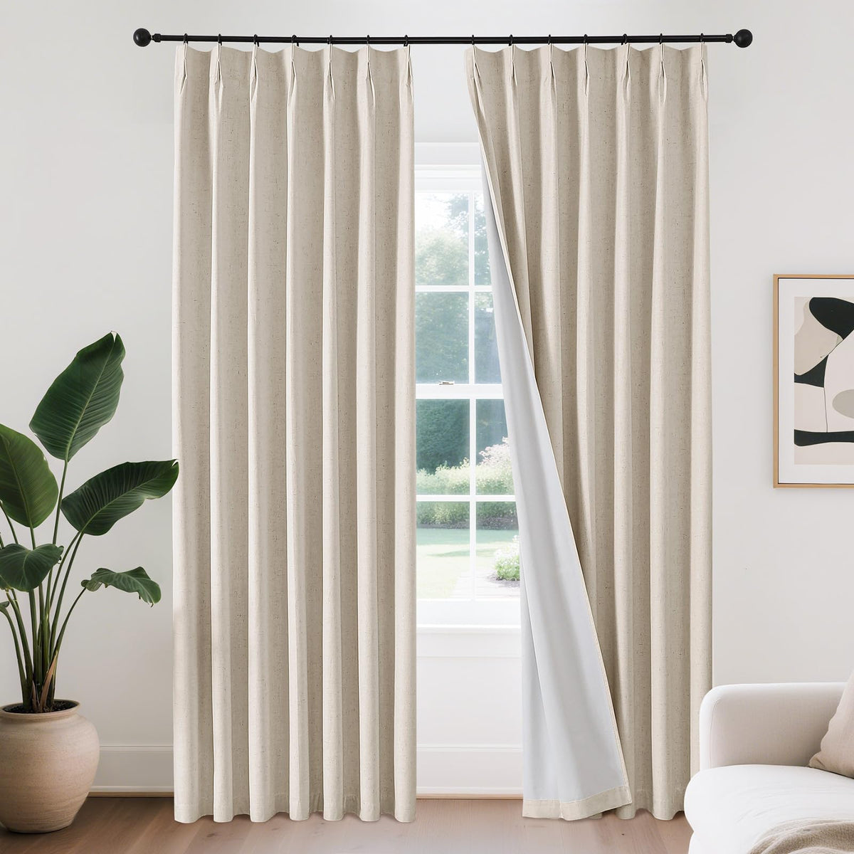 Joydeco Linen Curtains 96 inch Length 2 Panel Set, Light Filtering Curtain for Living Room Bedroom, 52 inch Wide Drapes with Rod Pocket Back Tab (96" Lx52 W, Ivory on Linen)