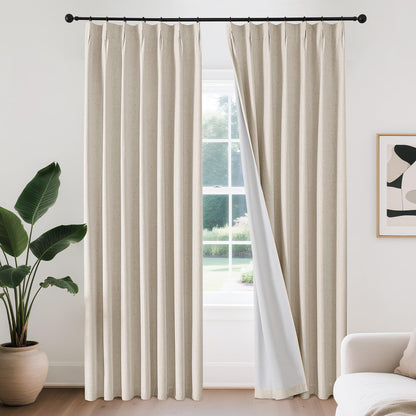 Joydeco Linen Curtains 96 inch Length 2 Panel Set, Light Filtering Curtain for Living Room Bedroom, 52 inch Wide Drapes with Rod Pocket Back Tab (96" Lx52 W, Ivory on Linen)
