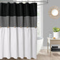 DOSLY IDÉES Farmhouse Shower Curtain,Beige and Gray Stripe,Button Curtain,Linen and Cotton Woven Fabric,Rustic Charm Country Chic Style,72x72 in