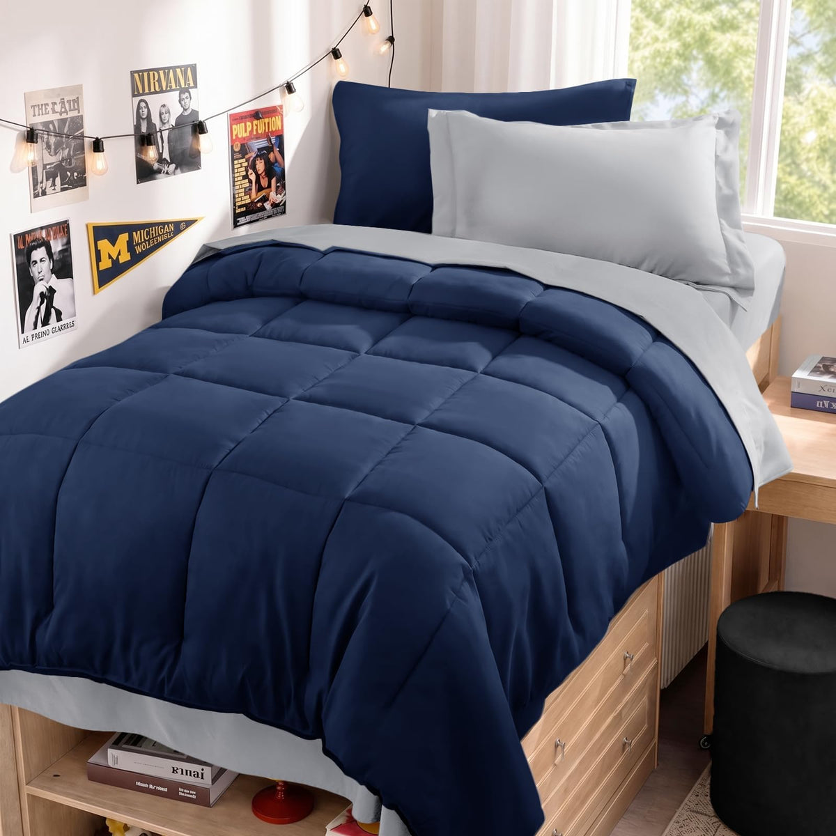 JOLLYVOGUE Full Comforter Set, Ultra-Soft Bed in a Bag Full Size 7 Pieces, Oeko-TEX Certified Bedding Set with Down Alternative Comforter, Sheets, Pillowcases & Shams, Black