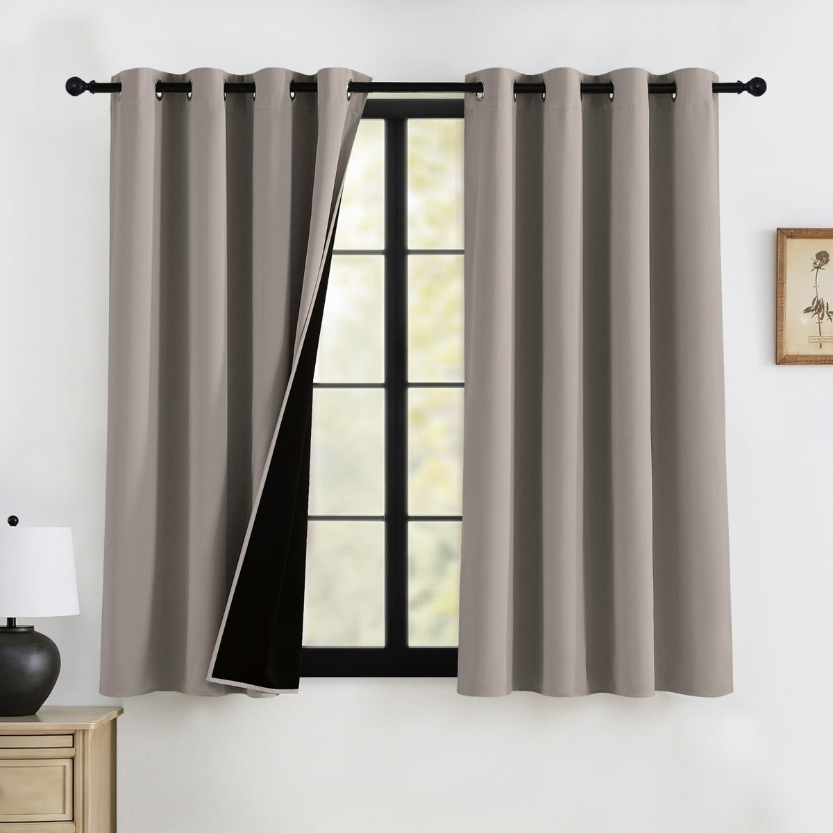RYB HOME 100% Blackout Black Curtains for Bedroom Living Room 84 inch Long
