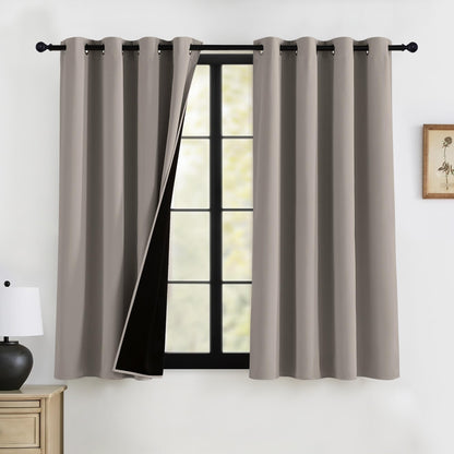 RYB HOME 100% Blackout Black Curtains for Bedroom Living Room 84 inch Long