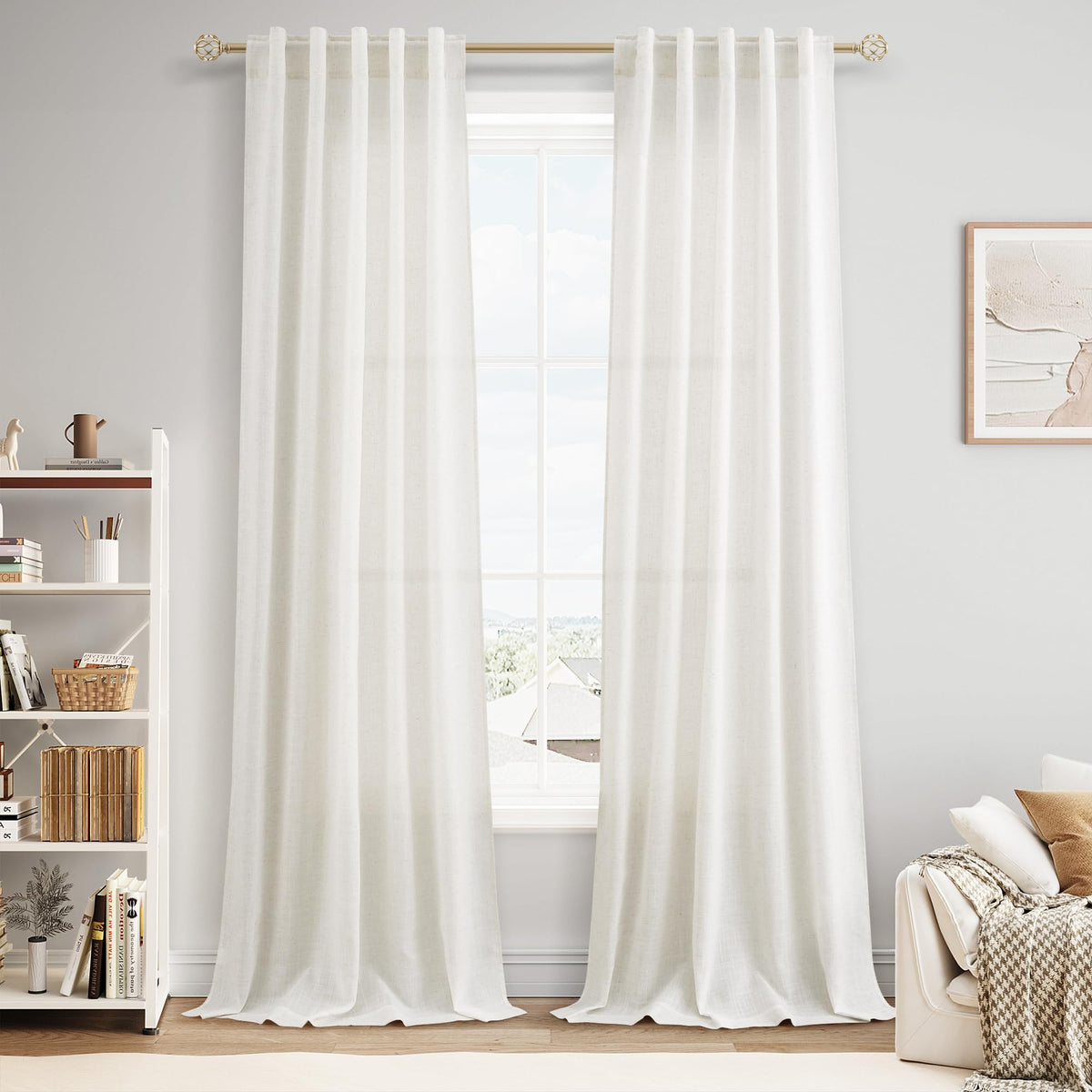 Nanspring Linen Kitchen Window Curtains Over Sink for Cafe 36x36 Inch Cream