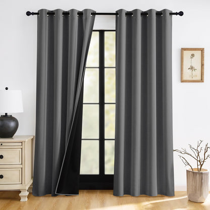RYB HOME 100% Blackout Black Curtains for Bedroom Living Room 84 inch Long