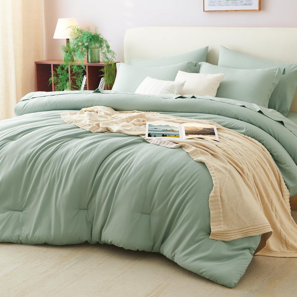 CozyLux Queen Comforter Set Black, 7 Pieces Bed in a Bag
