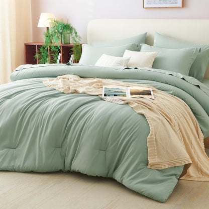 CozyLux Queen Comforter Set Black, 7 Pieces Bed in a Bag