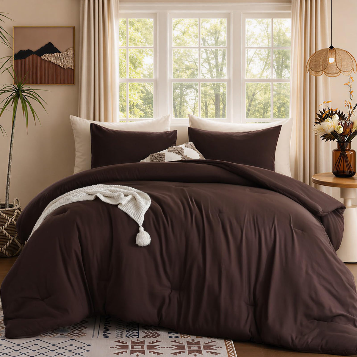 ROSGONIA King Size Comforter Set Olive Green, 3pcs (1 Boho Comforter & 2 Pillowcases), Lightweight Bedding Blanket All Season Bedspreads Quilt