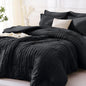 MUXHOMO Queen Comforter Set 7 Pieces, Seersucker Bed in a Bag, Beige