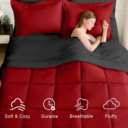 FUANNA Queen Comforter Set 7 Pieces, Reversible Bed Set, Soft Bed in a Bag