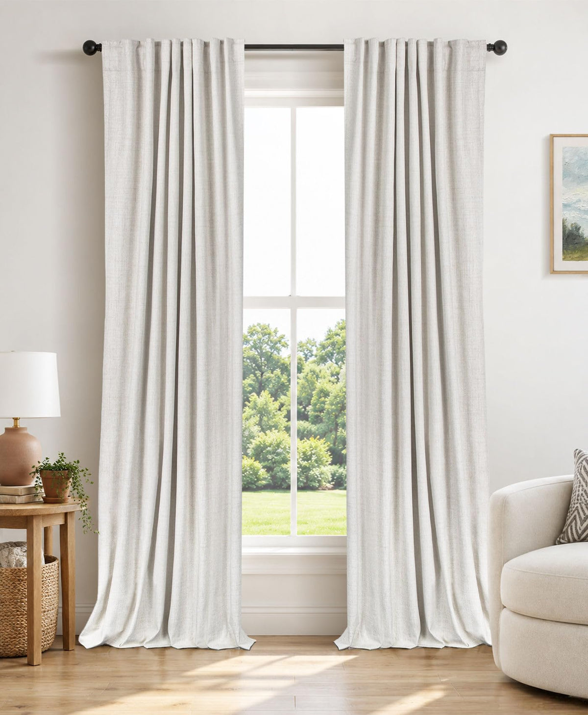 Linen Total Blackout Curtains for Bedroom Living Room 84 Inch, Cream
