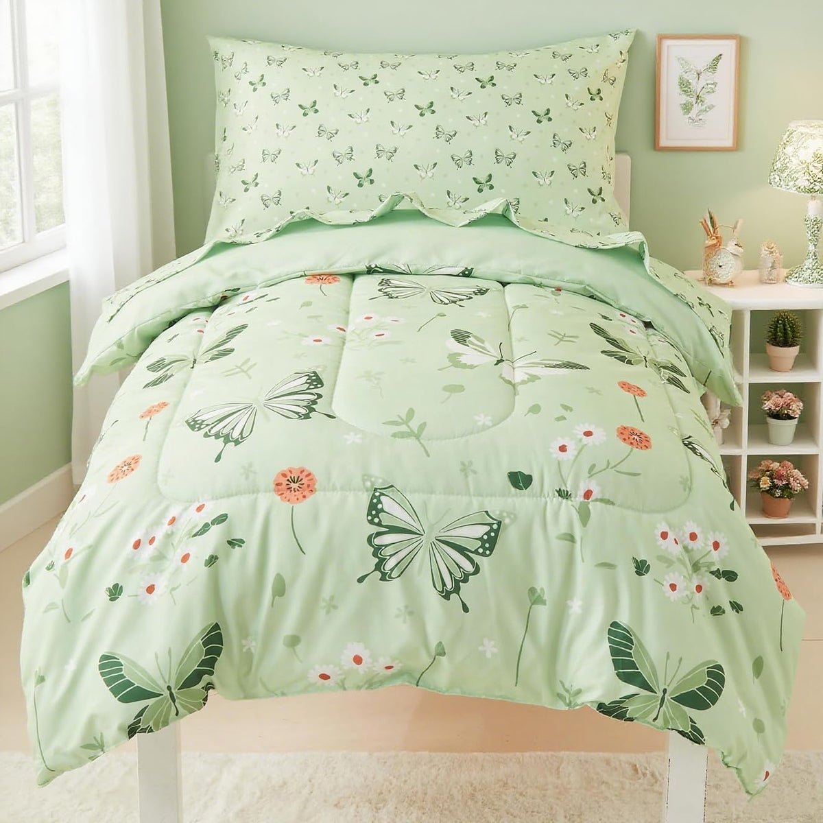Mooreeke Toddler Bedding Sets for Girls,4 Pieces Blue Ocean Animals Printed