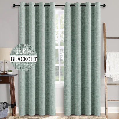 MIULEE 100% Blackout Linen Curtains for Bedroom 52x90 Inches Natural Beige