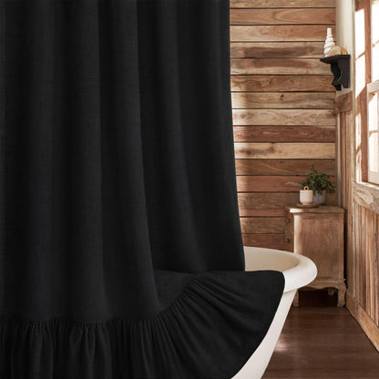 Farmhouse Shower Curtain Ruffle Linen Beige 72" W x 72" L