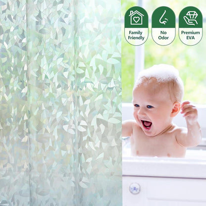 AooHome 72x72 Shower Curtain Liner - EVA 3D Decals Stained Glass Pattern Design Standard Bathroom Shower Curtain with Hooks, 5 Bottom Magnets, Heavy Duty, Water Repellent, Semi Transparent, 72x72 Inch