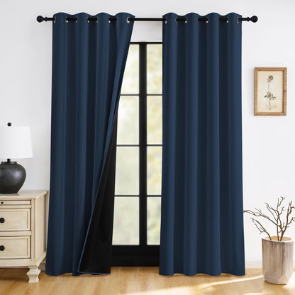 RYB HOME 100% Blackout Black Curtains for Bedroom Living Room 84 inch Long