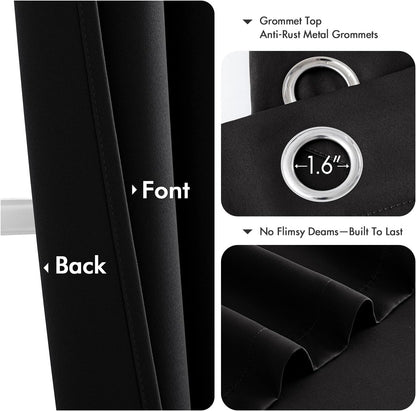 MIULEE Blackout Curtains for Bedroom 2 Panels 40 x 63 Inch Long Black