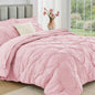 JOLLYVOGUE Queen Comforter Set 7 Pieces - Bed in a Bag Queen for All Season, Pintuck Bedding Comforter Sets with Comforter, Flat Sheet, Fitted Sheet and Pillowcases & Shams, Pink