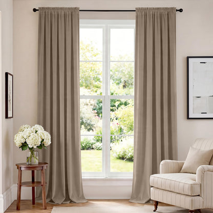Lazzzy Blackout Curtains Thermal Insulated Curtains Room Window Drapes Super Soft Luxury Curtains for Living Room Bedroom Rod Pocket 2 Panels, 96 Inch Lined | Beige