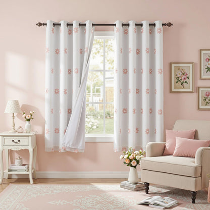 MYSKY HOME Kids Blackout Curtains for Boys Bedroom 84 Inch Long 100% Light Blocking Cute Curtains for Playing Room 2 Panels Grommet Nursery Drapes with Rainbow Pom Pom Sheer 2 Layered 50W x 84L
