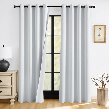RYB HOME 100% Blackout Black Curtains for Bedroom Living Room 84 inch Long
