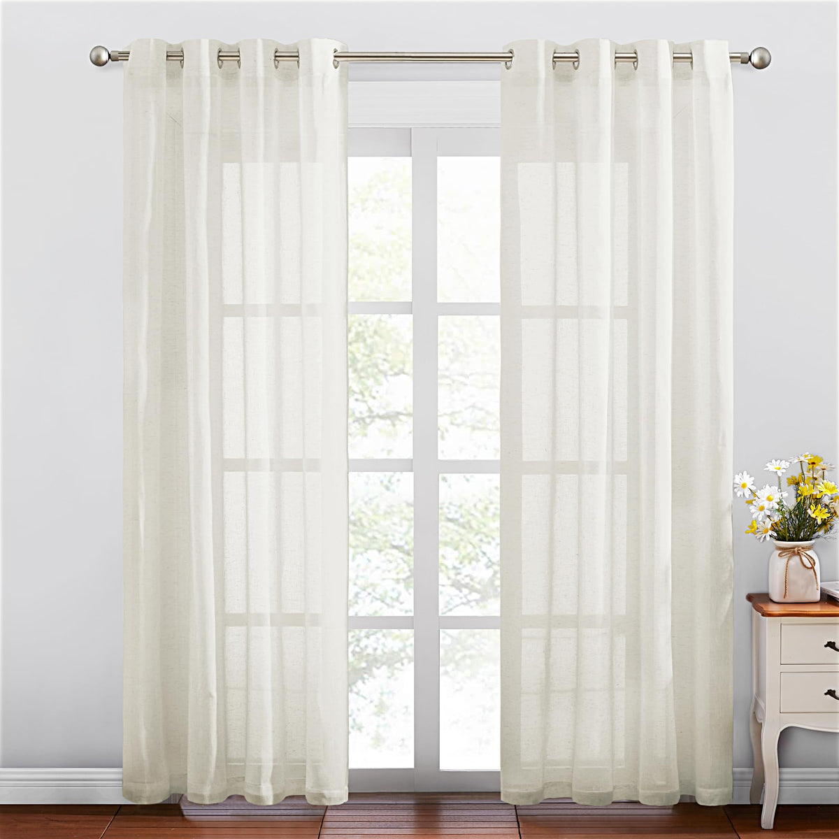 NICETOWN Semi Sheer Linen Ivory Curtains for Bedroom, W52xL84, 2 Panels