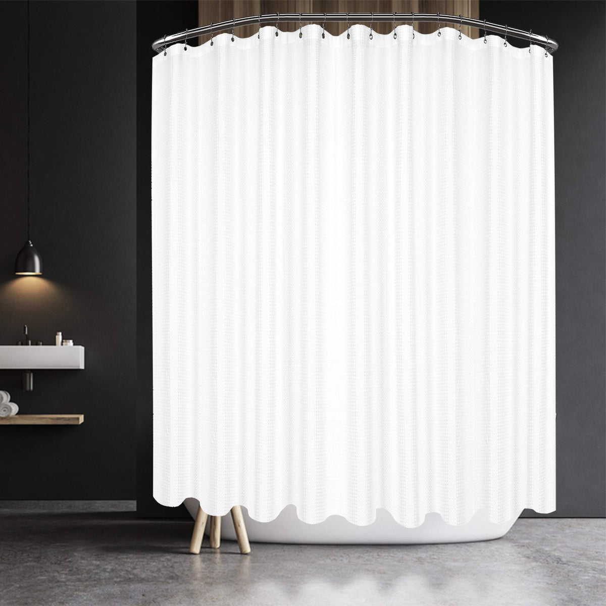 Barossa Design Waffle Weave White Shower Curtain Hotel, Standard Size