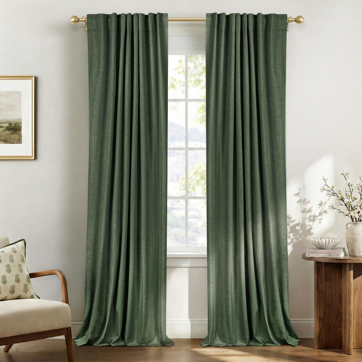 Linen Total Blackout Curtains for Bedroom Living Room 84 Inch, Cream