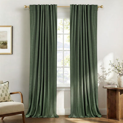 Linen Total Blackout Curtains for Bedroom Living Room 84 Inch, Cream