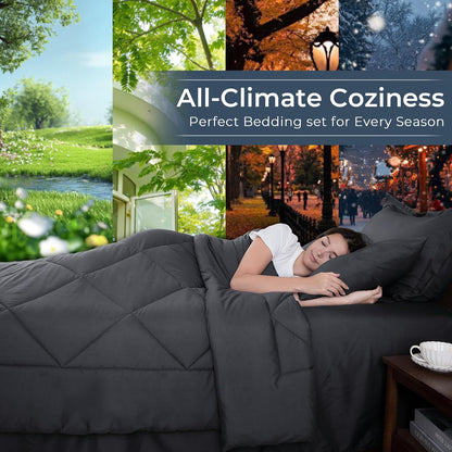 HEVUMYI 7-Piece Full Comforter Set, Dark Grey Bed in a Bag